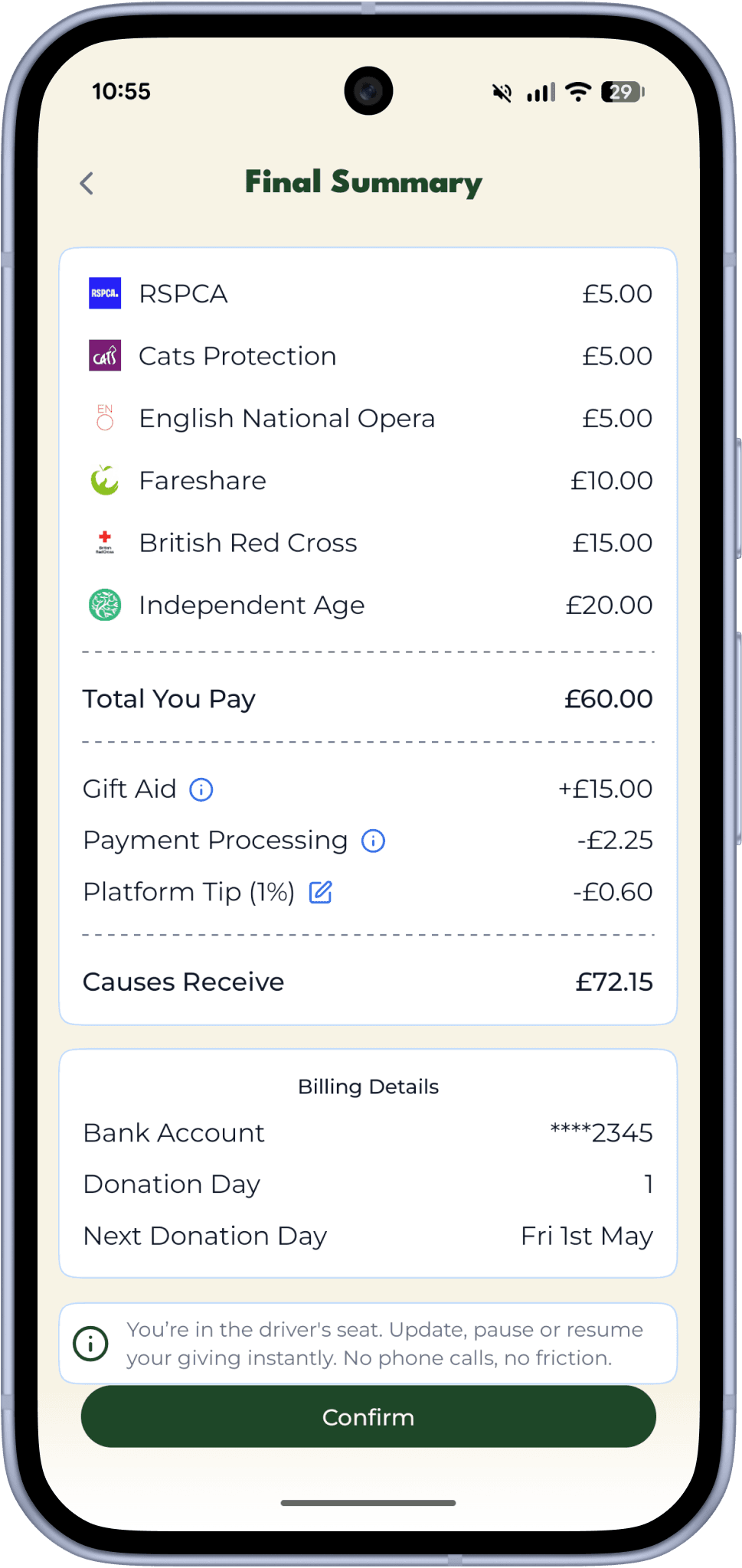 Legacy confirmation screen shown in a Pixel 10 phone mockup