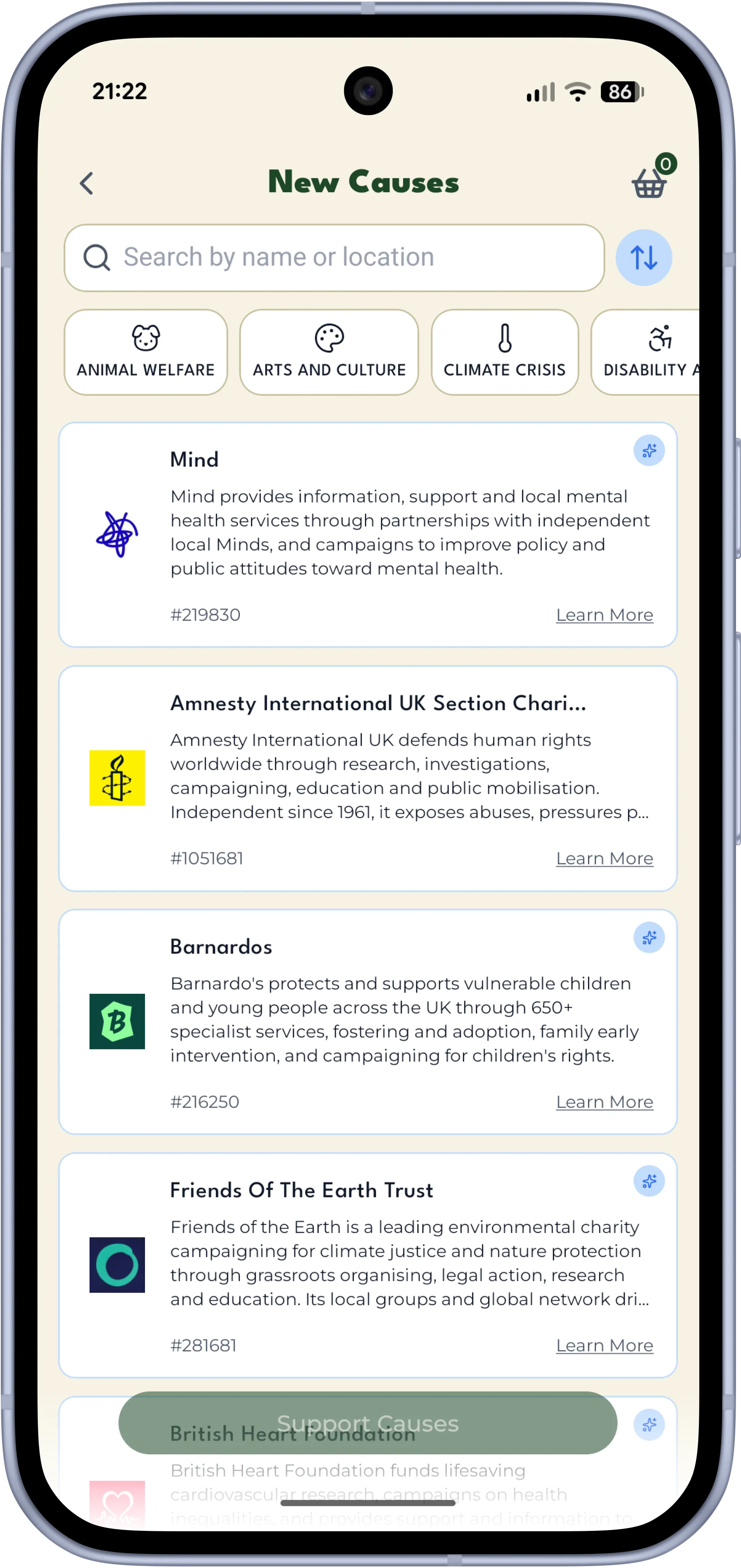 Legacy cause search screen shown in a Pixel 10 phone mockup